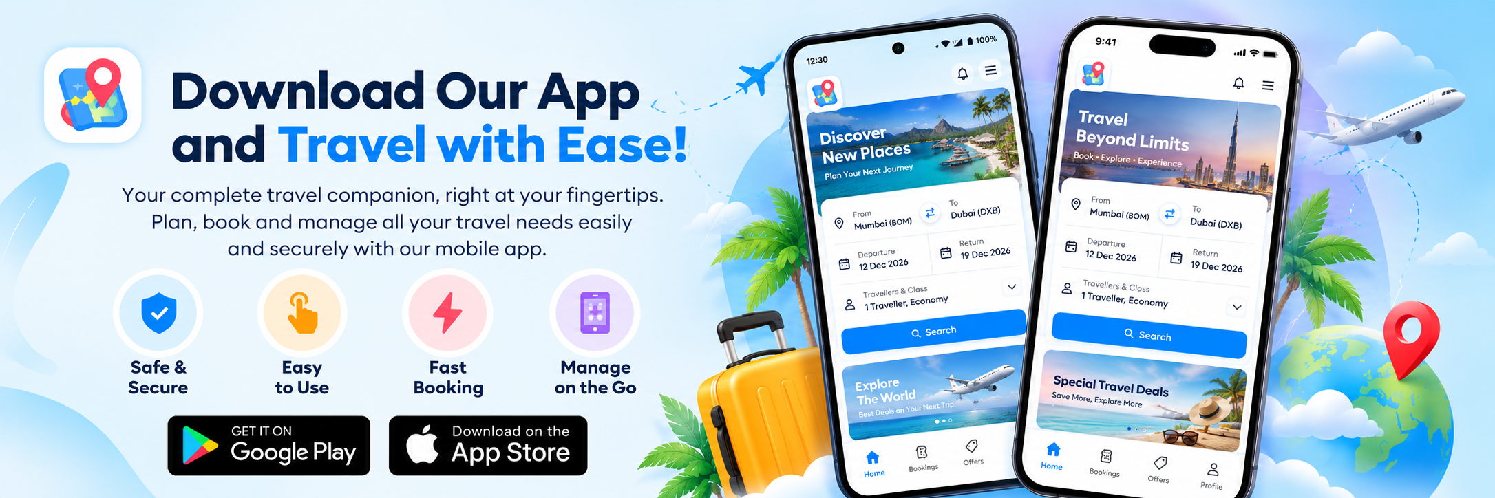 Download our travel app for easy flight and hotel bookings